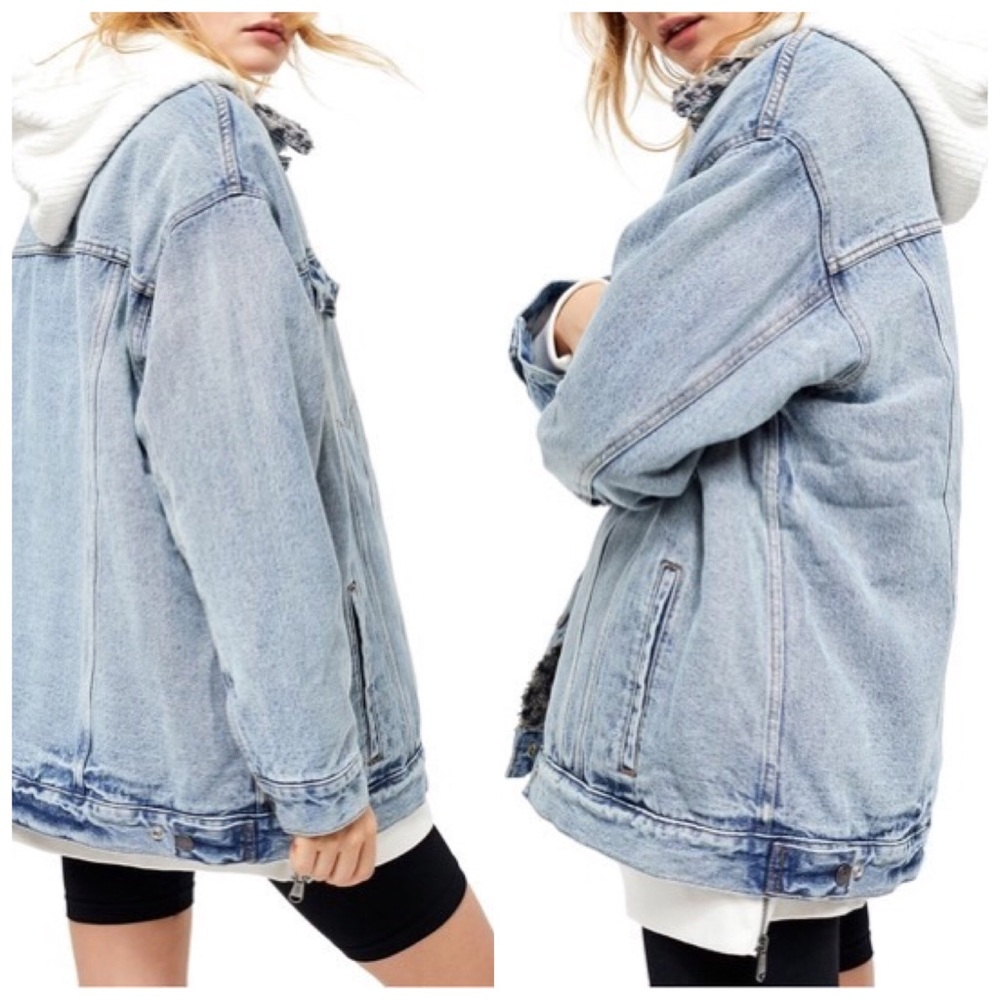 SOLD ❤️ FREE PEOPLE Jean Jacket Sherpa Trucker S - Picture 3 of 7